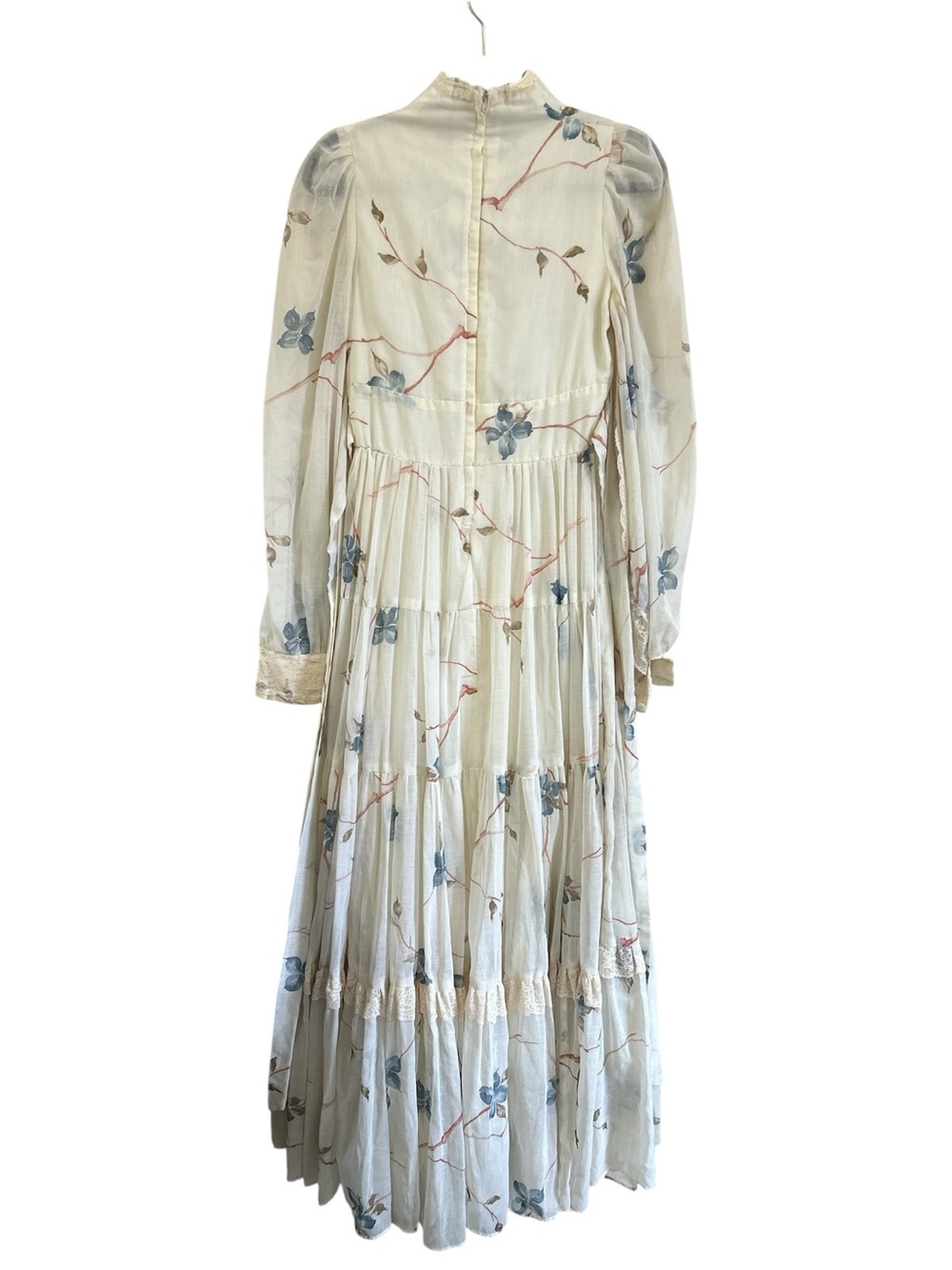 70’s Gunne Sax floral Dogwood print maxi bishop sleeve cream Sz Xs-Small - Picture 6 of 16